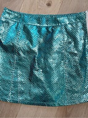 QUEEN OF SPARKLES Metallic Teal Mini Skirt